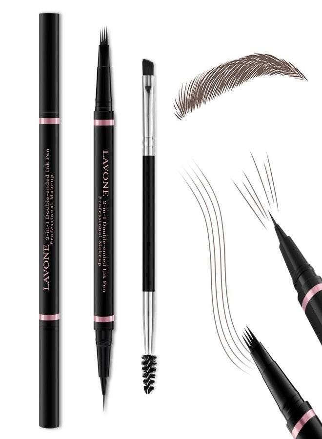 LAVONE Eyebrow Pencil,2-in-1 Waterproof Eyebrow Pen with 4 Tip Brow Pen and Ultra-Precise Brow Pencil,with Dual-ended Eyebrow Brush,Eyebrow Makeup for Natural Looking Eyebrows - Black Brown - Image 1